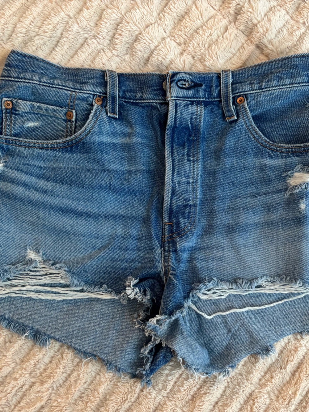 Levi's Blue Distressed High-Rise Cutoff Jean Shorts